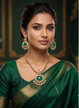 Beads Work Green and White Gold Rodium Polish Necklace Set