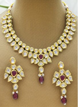 Beads Work Maroon and White Necklace Set