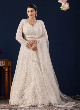 Beads Work Net Designer Lehenga Choli in Off White for Women