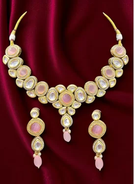 Beads Work Pink and White Alloy Necklace Set