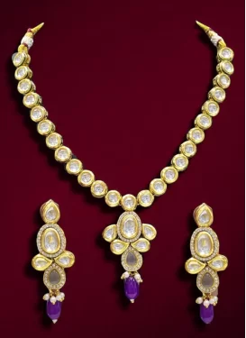 Beads Work Purple and White Alloy Necklace Set