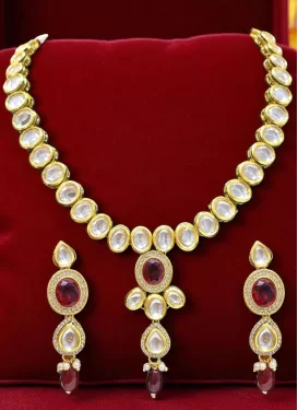 Beads Work Red and White Gold Rodium Polish Necklace Set