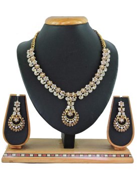 Beautiful Alloy Beads Work Gold and White Gold Rodium Polish Necklace Set