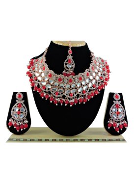 Beautiful Alloy Beads Work Red and White Necklace Set