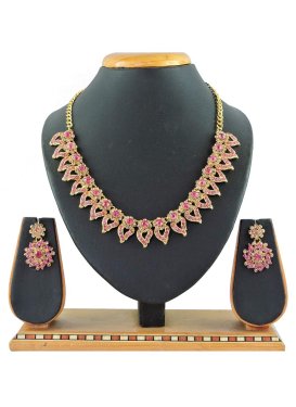 Beautiful Beads Work Gold and Pink Necklace Set for Ceremonial