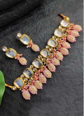 Beautiful Beads Work Gold Rodium Polish Necklace Set For Ceremonial