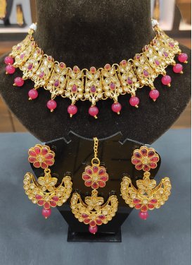 Beautiful Gold and Rose Pink Beads Work Gold Rodium Polish Necklace Set