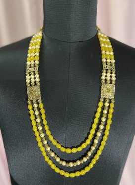 Beautiful Gold Rodium Polish Beads Work Alloy Cream and Gold Necklace For Festival