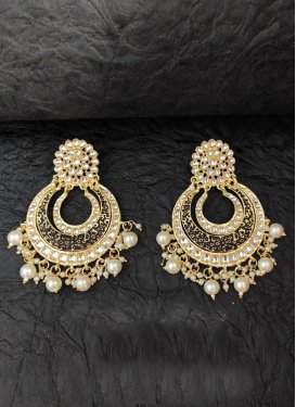 Beautiful Gold Rodium Polish Moti Work Alloy Black and White Earrings