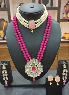 Beautiful Pink and Rose Pink Alloy Necklace Set For Festival