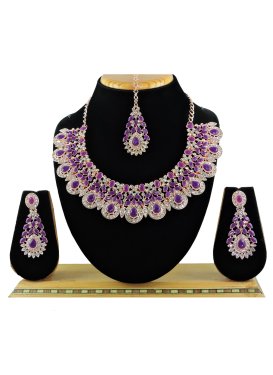Beautiful Purple and White Stone Work Necklace Set
