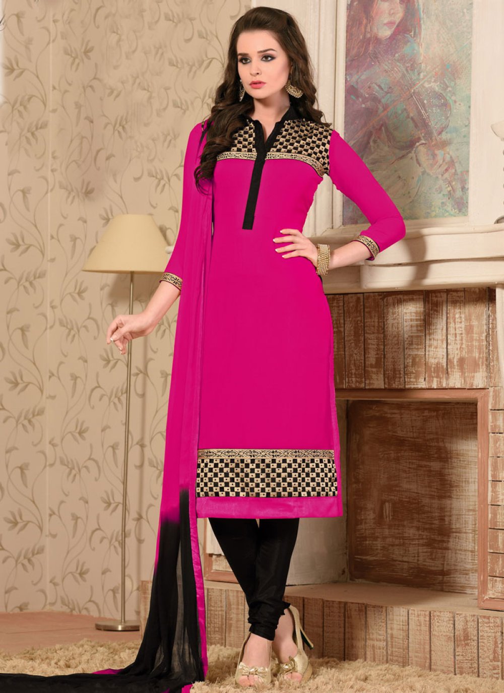 Beautiful Rose Pink Color Churidar Suit