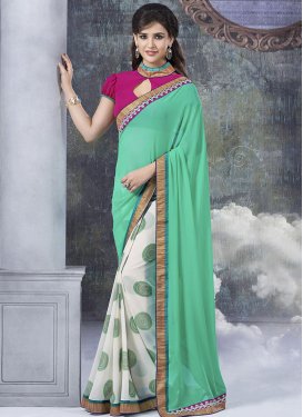 Beckoning Lace Work Turquoise Color Half N Half Casual Saree