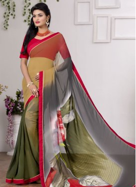 Beckoning Olive And Grey Color Casual Saree