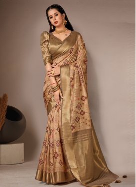Beige and Brown Bhagalpuri Silk Designer Contemporary Saree