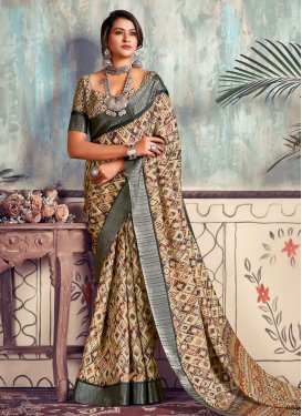Beige and Brown Designer Contemporary Style Saree