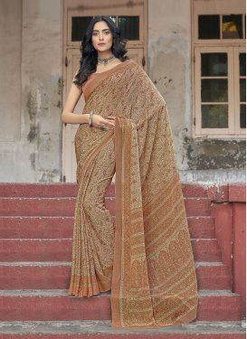 Beige and Brown Traditional Designer Saree