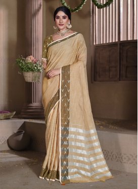 Beige and Brown Woven Work Trendy Classic Saree
