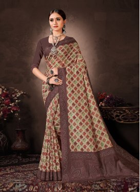 Beige and Coffee Brown Designer Traditional Saree For Ceremonial