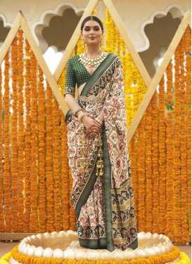 Beige and Green Designer Traditional Saree For Festival