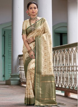 Beige and Green Trendy Classic Saree