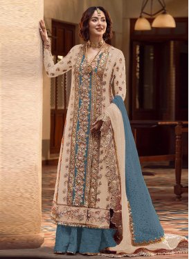 Beige and Grey Palazzo Style Pakistani Salwar Suit For Festival