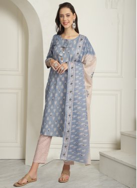 Beige and Grey Print Work Readymade Designer Suit