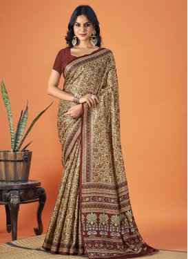 Beige and Maroon Designer Traditional Saree For Casual