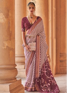 Beige and Maroon Patola Silk Designer Contemporary Style Saree