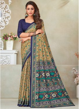 Beige and Navy Blue  Crepe Silk Classic Saree