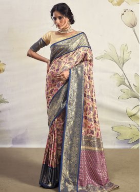 Beige and Navy Blue Woven Work Designer Contemporary Style Saree