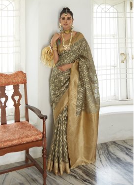 Beige and Olive Woven Work Designer Contemporary Saree