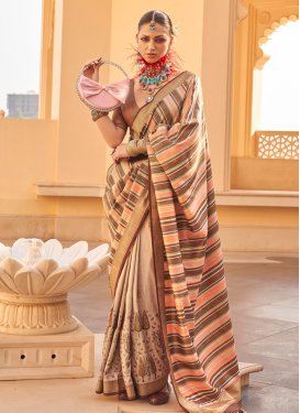 Beige and Peach Silk Designer Traditional Saree