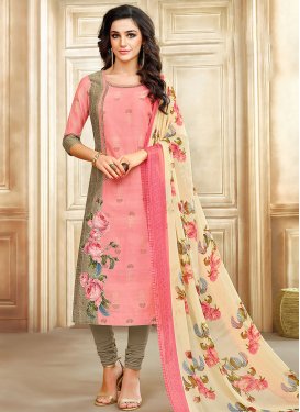 Beige and Pink Chanderi Cotton Trendy Churidar Salwar Suit
