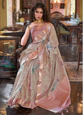 Beige and Pink Designer Traditional Saree