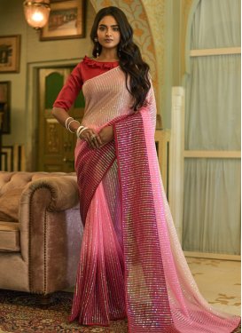 Beige and Pink Embroidered Work Designer Contemporary Style Saree