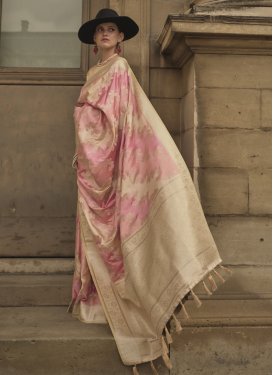 Beige and Pink Traditional Designer Saree For Festival