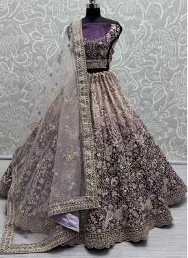 Beige and Purple Designer Classic Lehenga Choli For Bridal