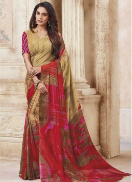 Beige and Red Contemporary Saree For Casual