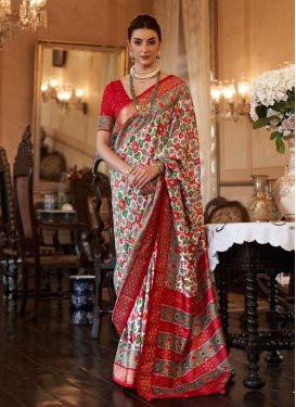 Beige and Red Designer Contemporary Style Saree For Festival