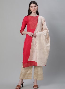 Beige and Red Foil Print Work Readymade Designer Suit