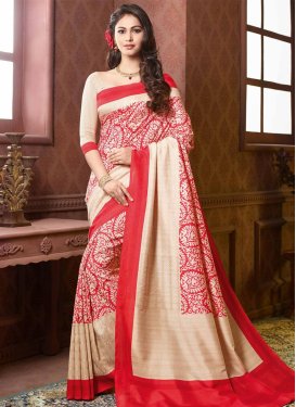 Beige and Red Traditional Saree For Ceremonial