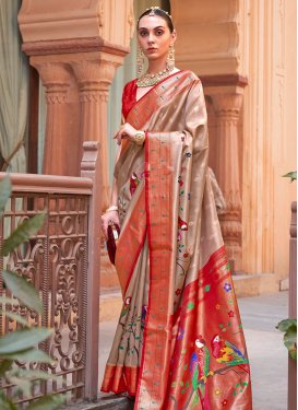 Beige and Red Woven Work Designer Contemporary Saree