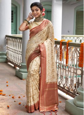 Beige and Red Woven Work Designer Contemporary Style Saree