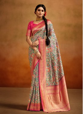 Beige and Rose Pink Banarasi Silk Designer Contemporary Saree