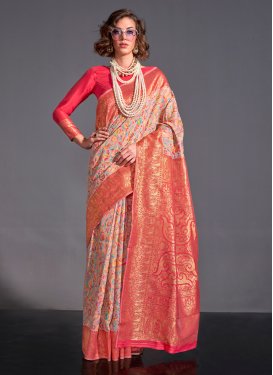 Beige and Rose Pink Designer Contemporary Style Saree For Festival