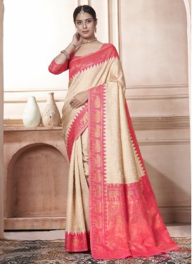 Beige and Rose Pink Traditional Designer Saree For Ceremonial