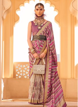 Beige and Rose Pink Trendy Classic Saree