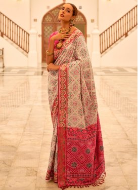 Beige and Rose Pink Woven Work Designer Contemporary Style Saree