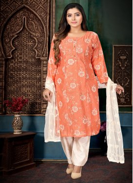 Beige and Salmon Chanderi Silk Readymade Designer Suit For Festival